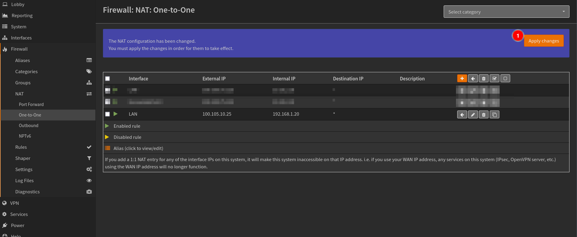 Apply OPNSense One-To-One NAT Firewall Rule